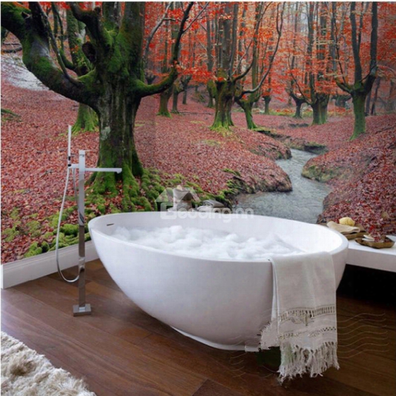 River Through The Red Forest Natural Scenery Waterproof 3d Bathroom Wall Murals