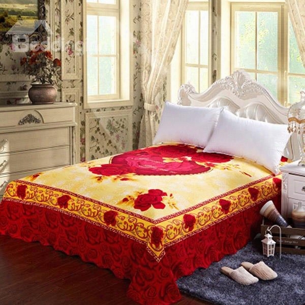 Romantic Red Rose Jacquard Design Cotton Sheet