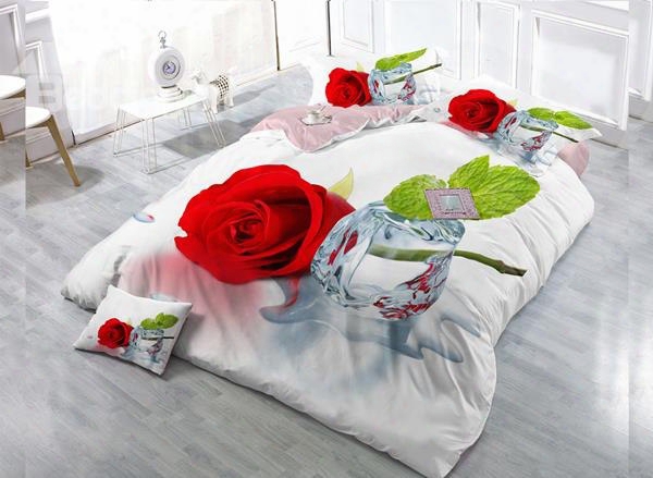 Rose Digital Print 4-piece Cotton Duvet Cover Set