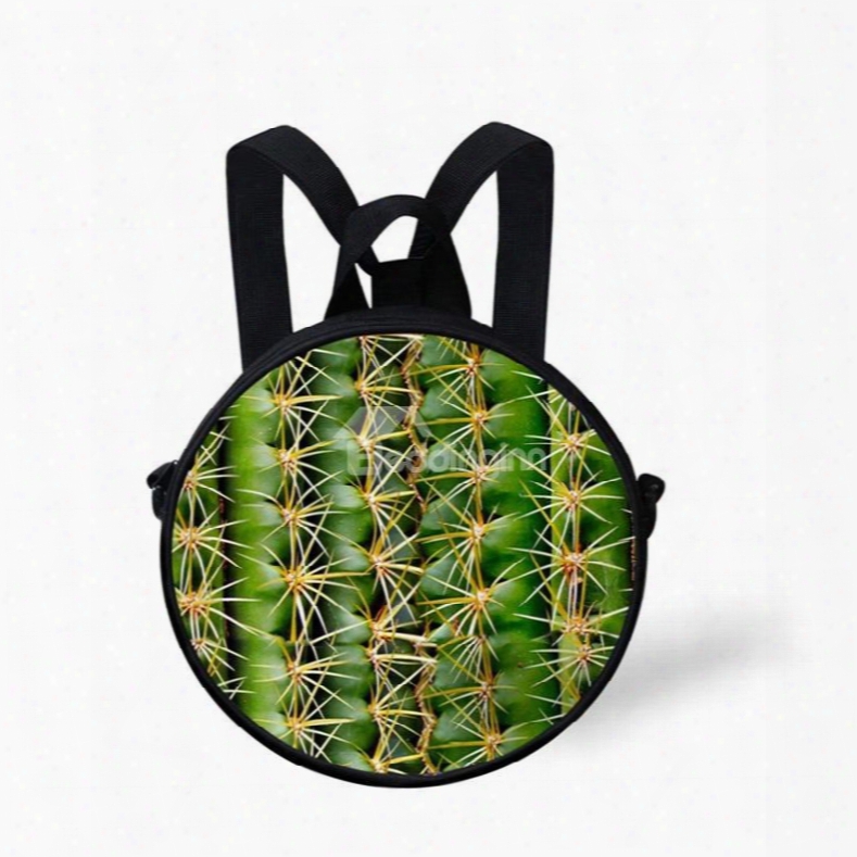 Round 3d Cactus Pattern School Bag Shoulders Backpack