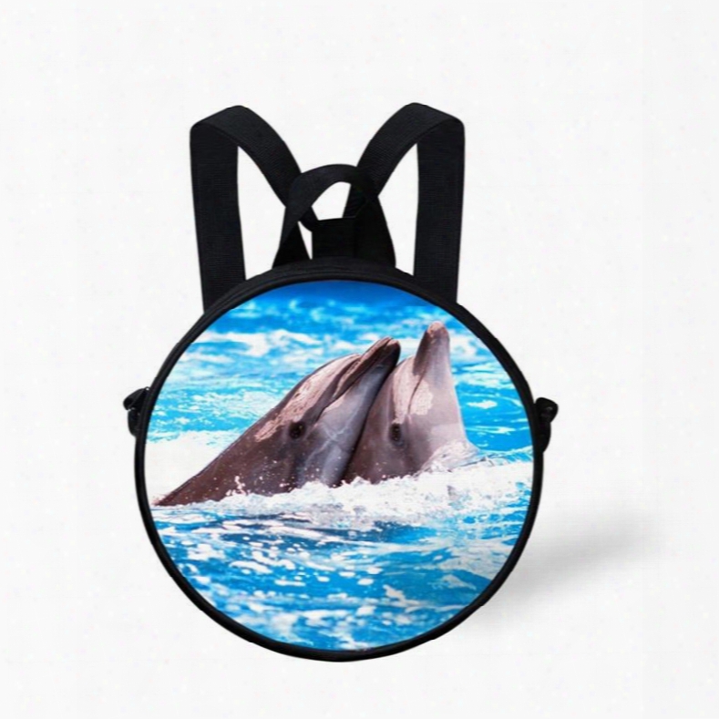 Round 3d Dolphin Pattern School Bag Shoulders Backpack
