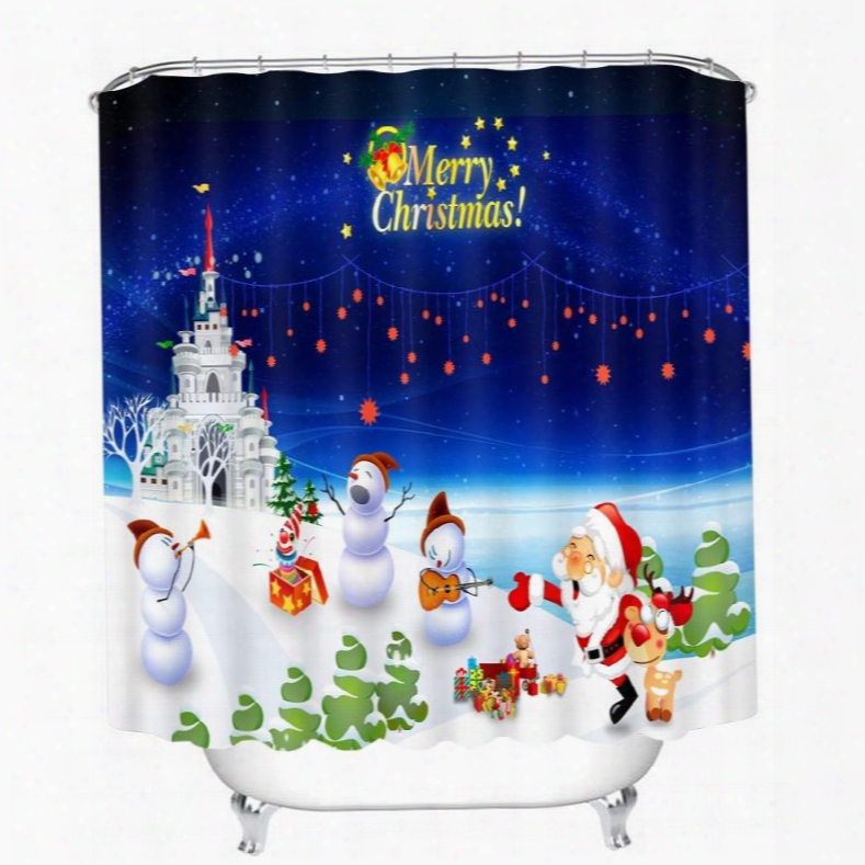 Santa And Sowmen Having A Party Printing Christmas Theme Bathroom 3d Shower Curtain