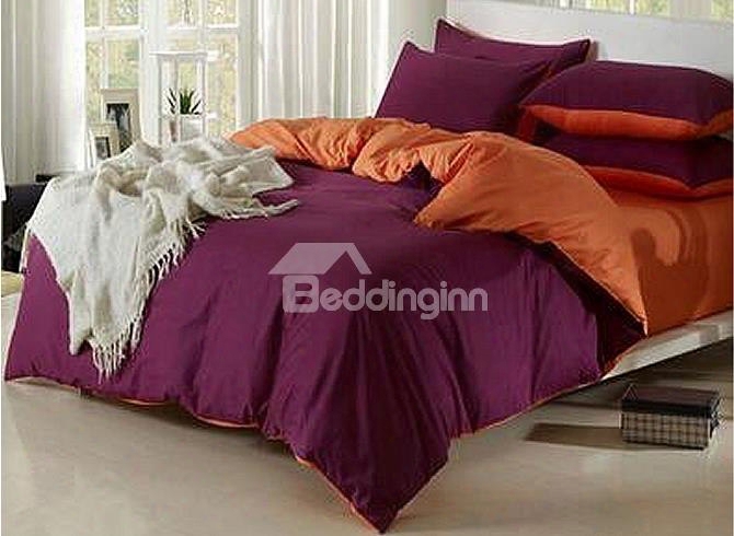Solid Magenta And Orange Color Blocking Cotton 4-piece Bedding Sets/duvet Cover