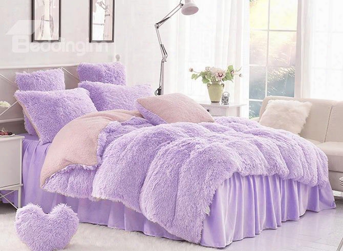 Solid Purple And Pink Color Blocking Super Fluffy 4-piece Bedding Sets/duvet Cover
