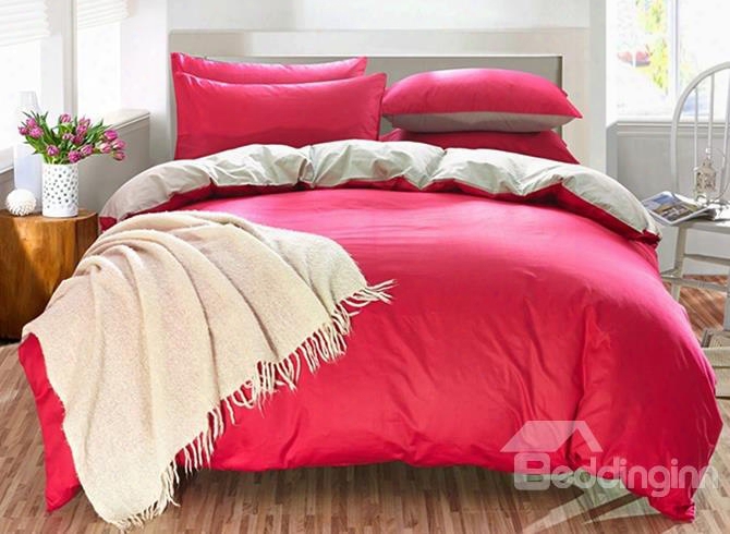 Solid Red And Gray Color Blocking Cotton 4-piece Bedding Sets/duvet Cover