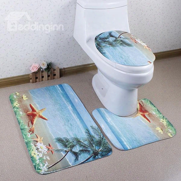 Starfish And Coconut Tree In The Beach Caroset 3d Printing 3-piece Toilet Seat Cover