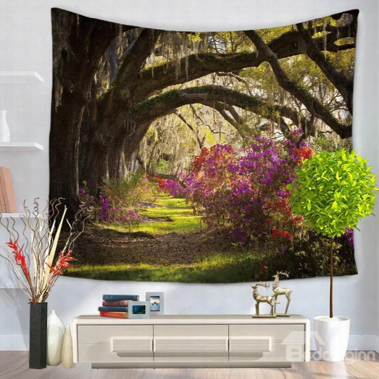 Sunset Lush Woods And Path Natural View Decorative Hanging Wall Tapestry