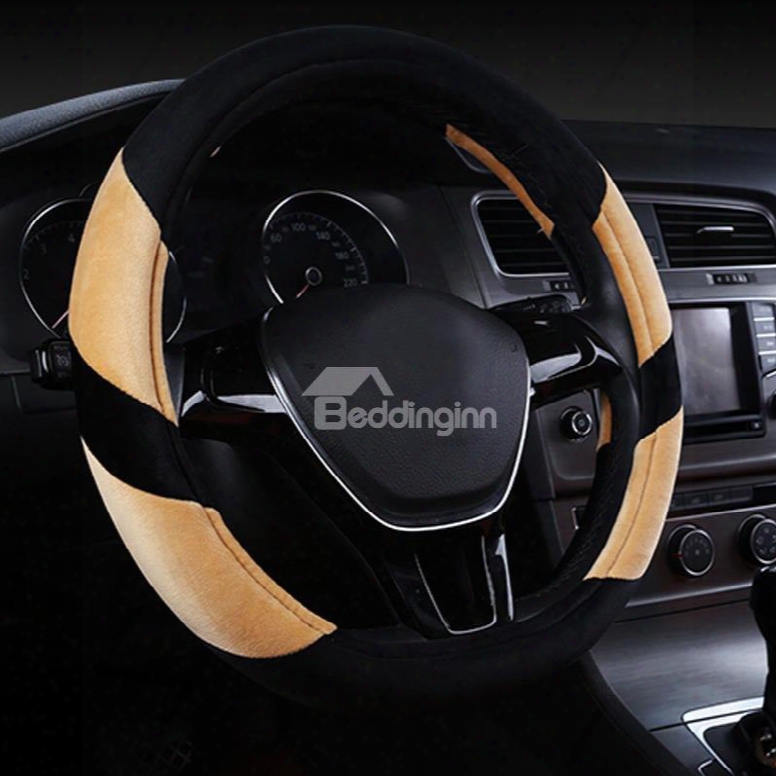Super Popular Contrast Color Design Short Plush Material Comfortable Medium Car Steering Wheel Cover