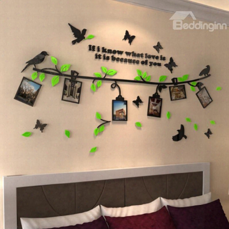 Tree Branches Birds And Butterflies 7 Photo Frames Acrylic Waterproof 3d Wall Stickers