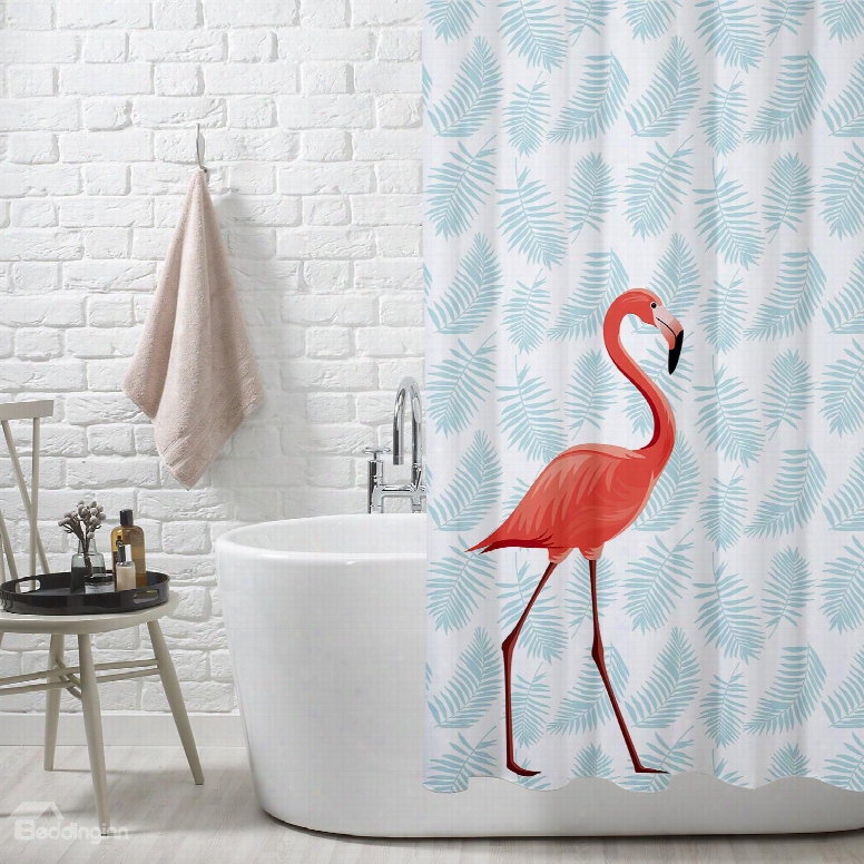 Tropical Plants And Flamingo Pattern Peva Waterproof And Eco-friendly Shower Curtain