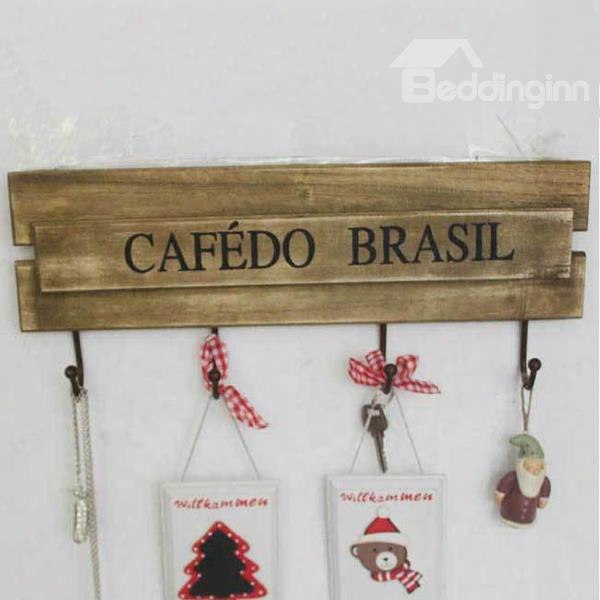 Vintage Cafedo Brasil Wooden 4-hook Wall Hooks