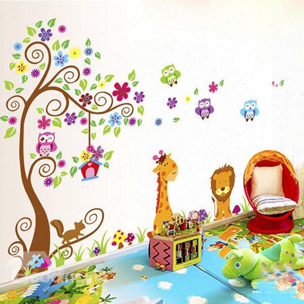 Vivid Cartoon Tree And Animals Wall Sticker For Baby&kids