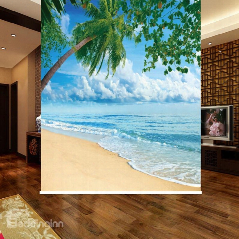 Vivid Coconut Tree In The Beach 3d Printed Blackout Roller Shades