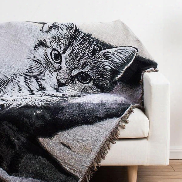 Voghe Fire-eyed Cat Print Super Cozy Cotton Blanket