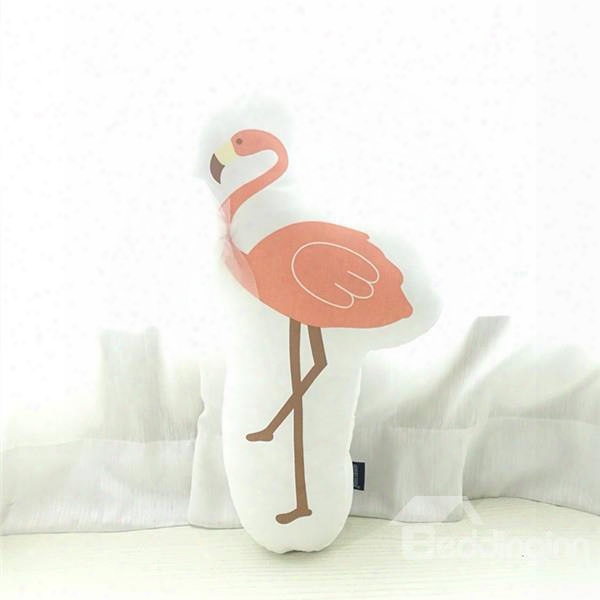 Walking Flamingo Shape Plush White Baby Throw Pillow