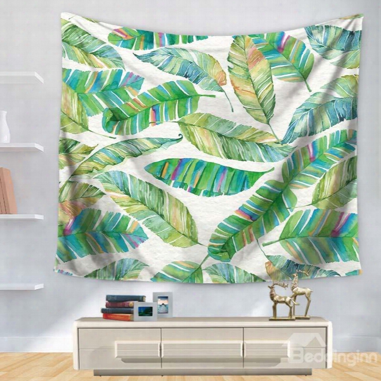 Watercolor Various Colorful Blooming Green Tropical Leaves Pattern Decorative Hanging Wall Tapestry