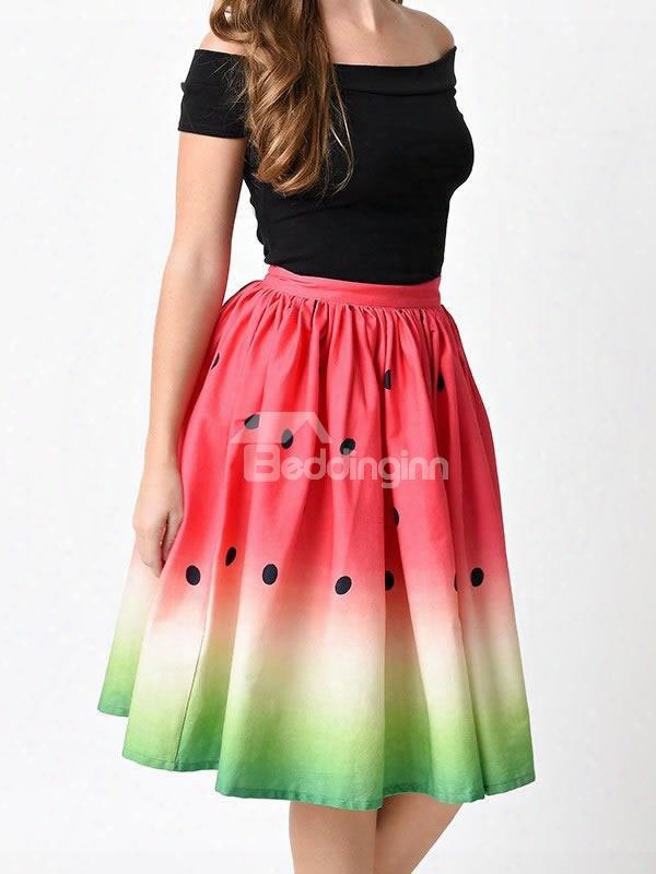 Watermelon Fruit Polyester Comfortable Midi Red Formal Beach 3d Printing Skirt