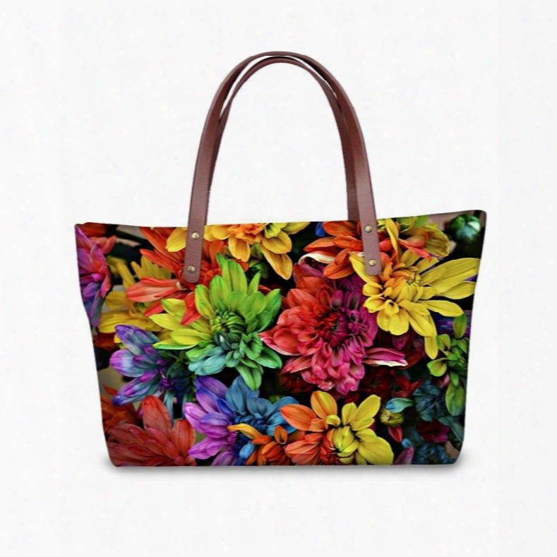 Waterproof Flower Floral Pattern Printed Shoulder Handbags
