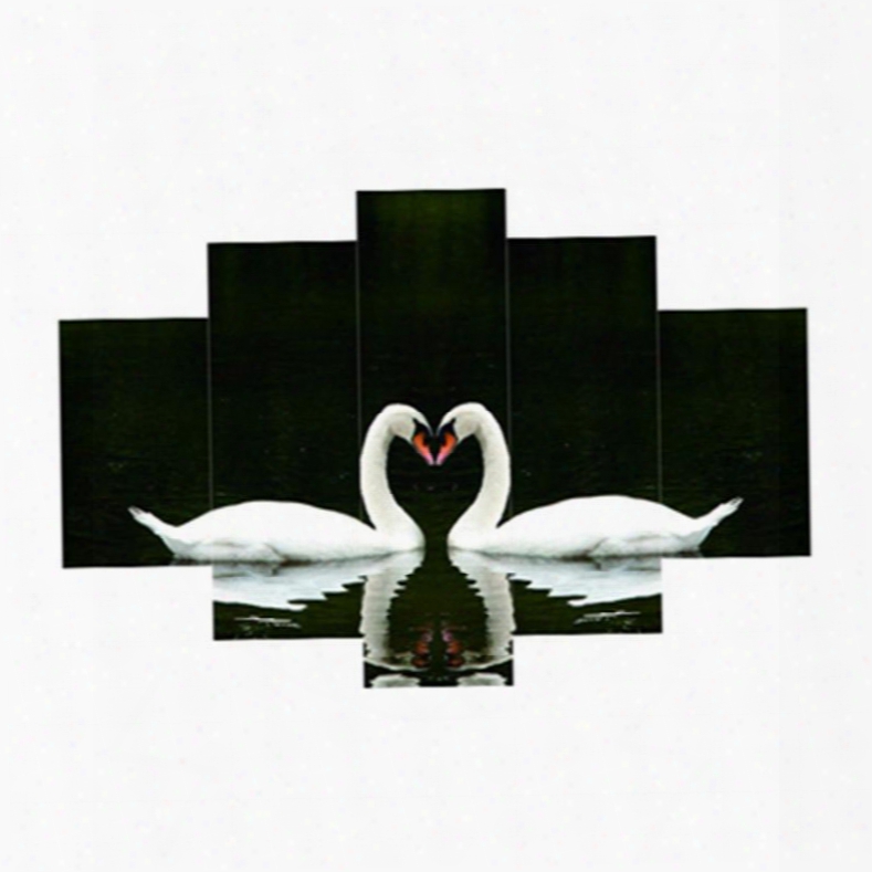 White Swans Hanging 5-piece Canvas Eco-friendly And Waterproof Black Non-framed Prints