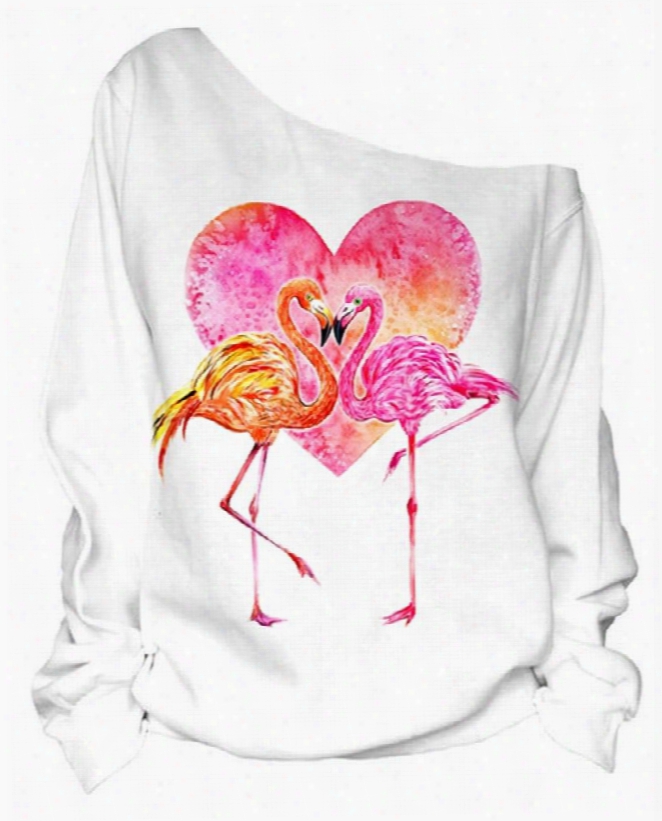 Women's 3d Print Long Sleeve Couple Flamingo Pullover Fleece Hoodie