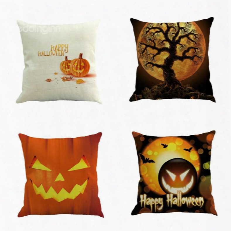 17*17in Square Linen Halloween Pumpkin Pattern Throw Pillow