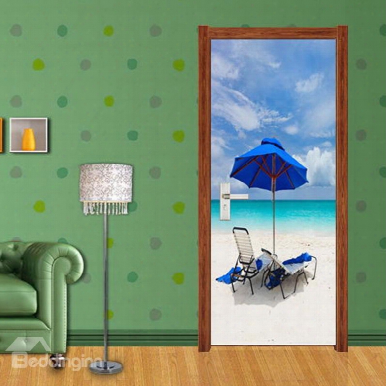 30␔79in Beach Pvc Environmental Waterproof Self-adhesive 3d Door Mural