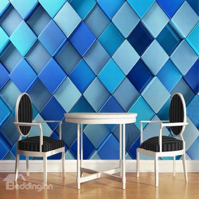 3d Blue Plaids Printed Pvc Sturdy Waterproof And Eco-friendly Wall Mural