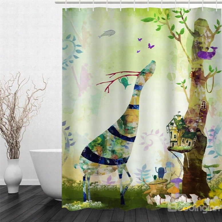 3d Cartoon Deer Pattern Polyester Waterproof And Eco-friendly Shower Curtain