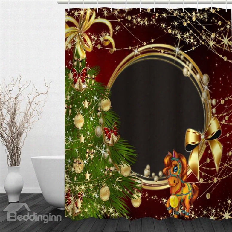 3d Christmas Tree Pattern Polyester Waterproof Antibacterial And Eco-friendly Shower Curtain