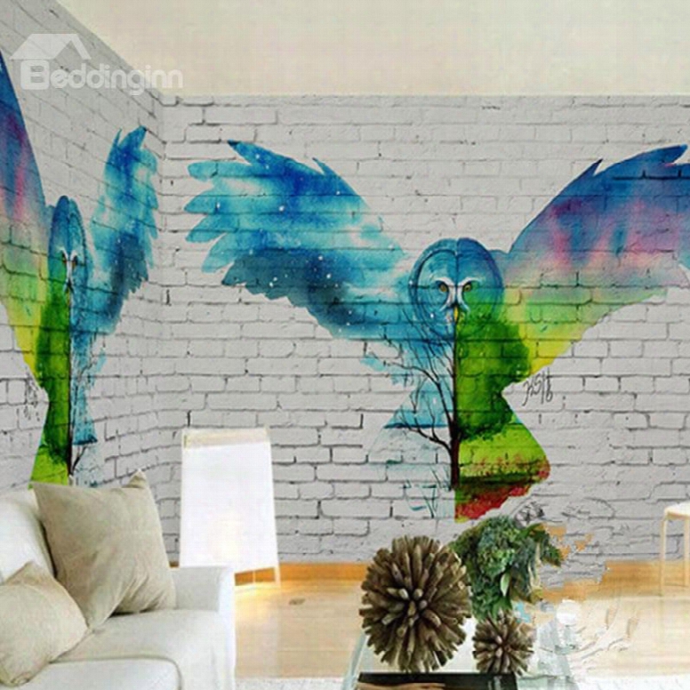3d Colored Eagle Printed On Brick Background Sturdy Waterproof And Eco-friendly Wall Mural
