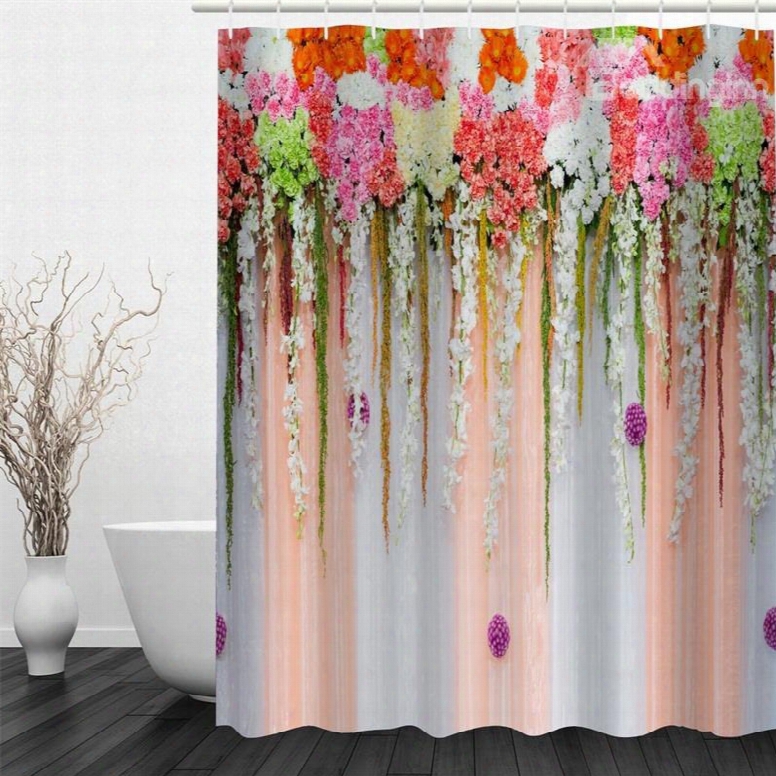 3d Colorful Flowers Printed Polyester Waterproof And E Co-friendly Shower Curtain