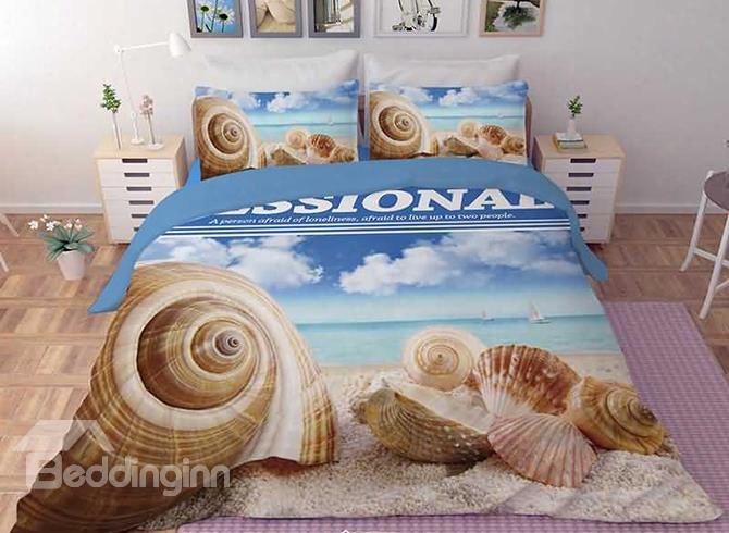 3d Conch And Shells Printed Polyester 4-piece Bedding Sets/duvet Covers