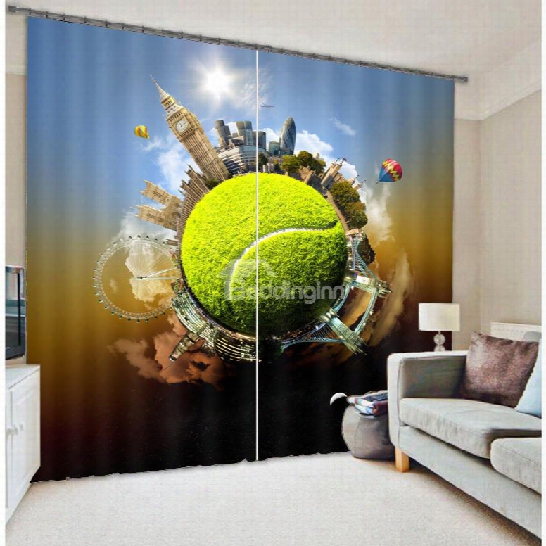 3d Creative Design Energy Saving Two Panels Curtain