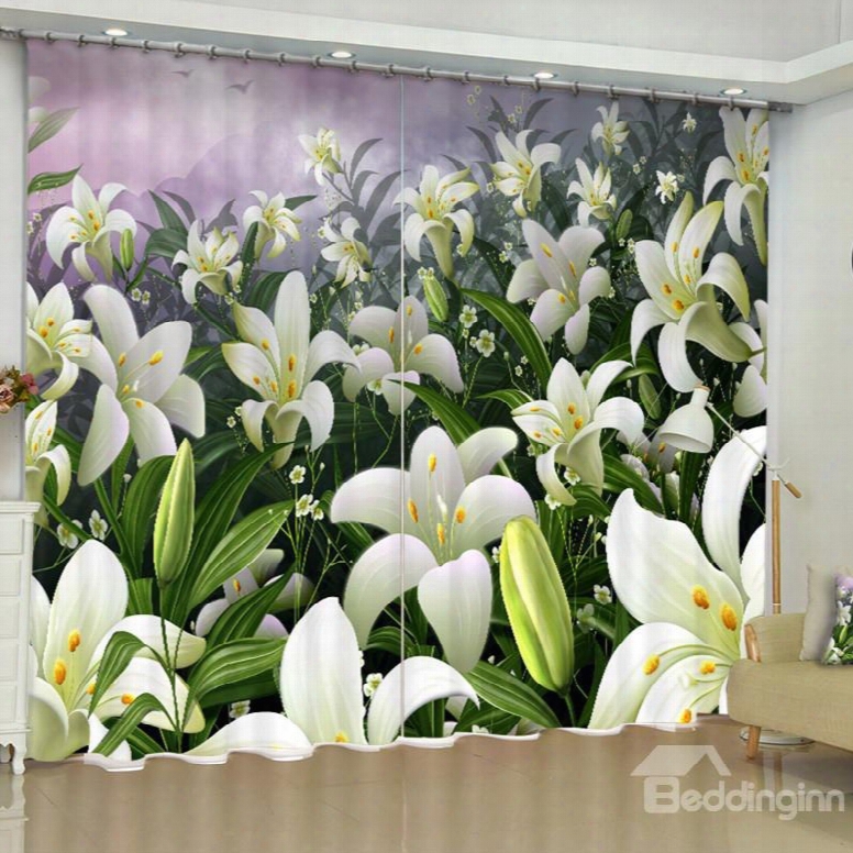 3d  Elegant Beige Flowers Printed Fresh And Pastoral Style Custom Living Room Cu Rtain