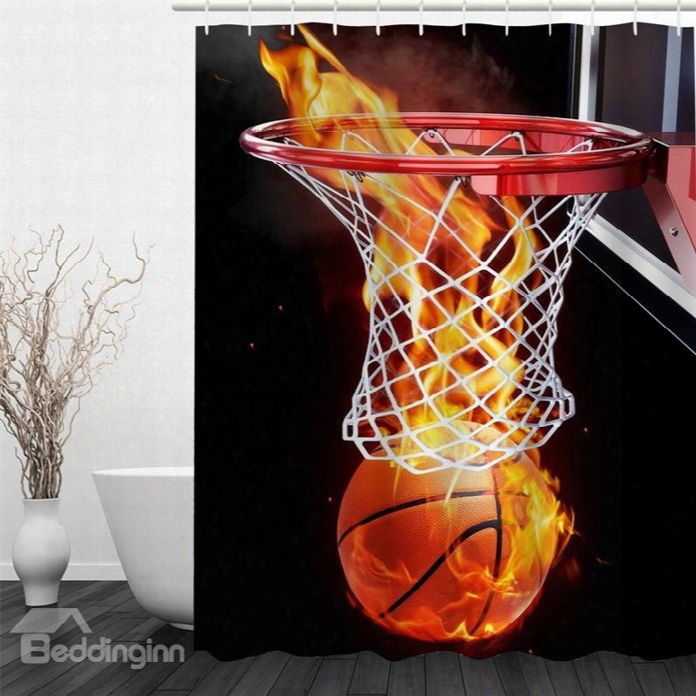 3d Fire Basketball Througb Basket Polyester Waterproof Antibacterial And Eco-friendly Shower Curtain