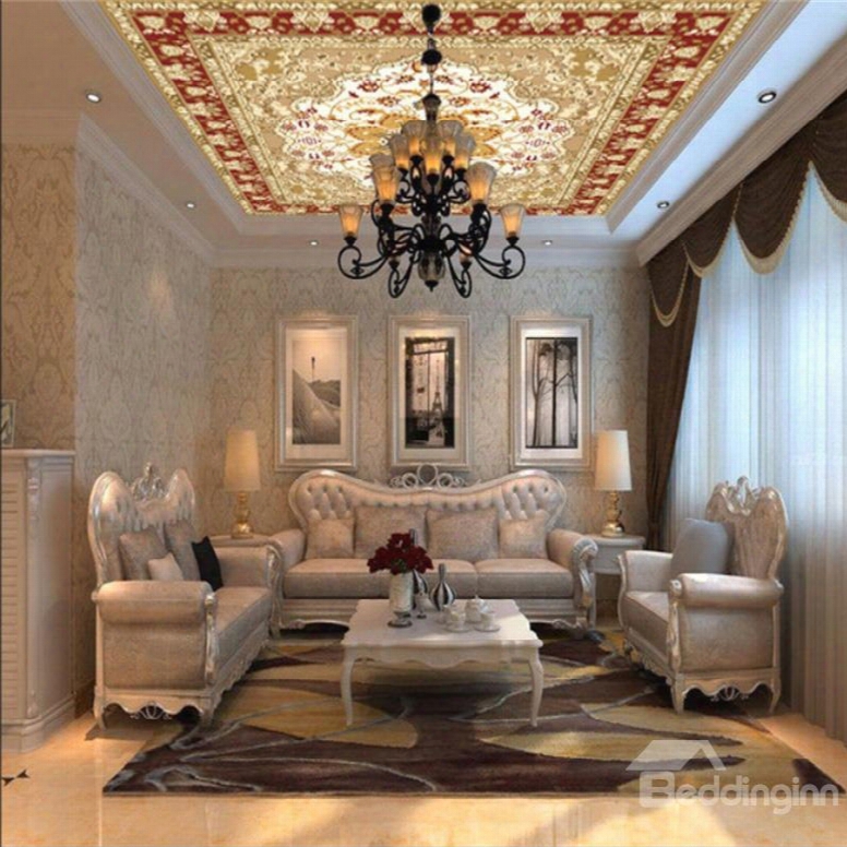 3d Floral Pattern Ethnic Style Pvc Waterproof Sturdy Eco-friendly Self-adhesive Ceiling Murals