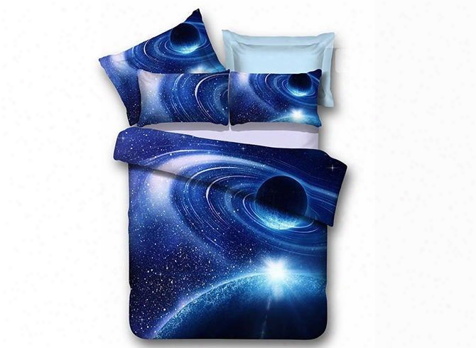 3d Galaxy Printed Blue Polyester 4-piece Bedding Sets