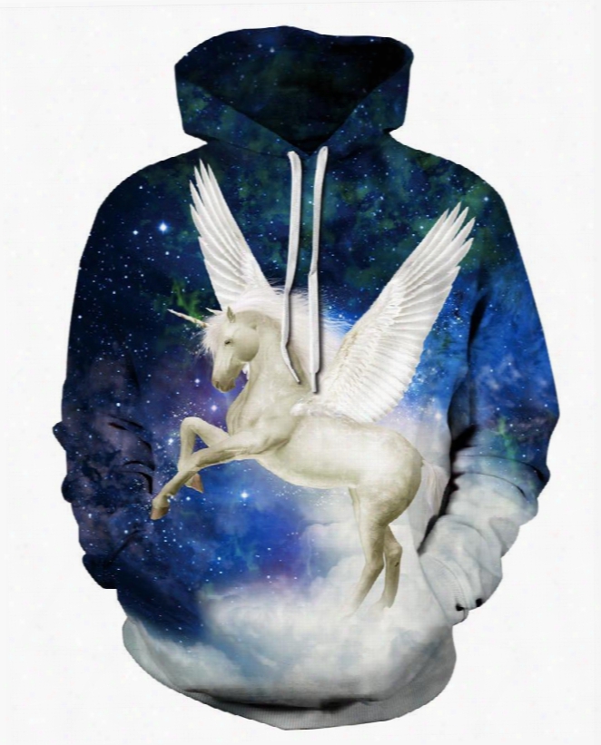 3d Galaxy Unicorn Wings Pattern Men Sweater Long Sleeve Cool Hoodies