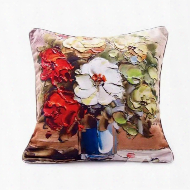 3d Gorgeous Colored Flowers In The Vaes Oil Painting Pattern Throw Pillow Case