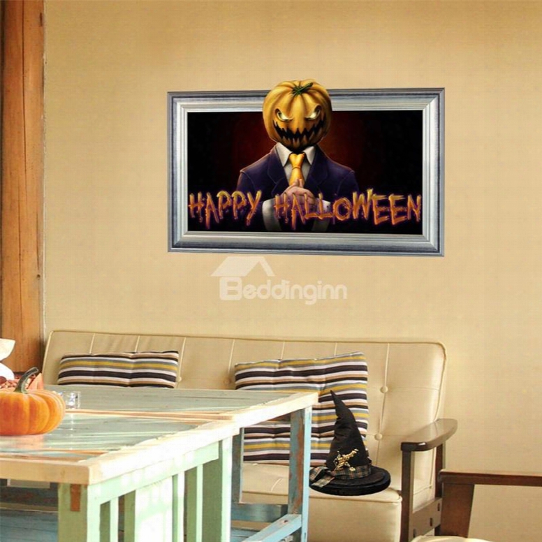 3d Halloween Pumpkin Man Pvc Water-resistant Eco-friendly Removable Self-adhesive Wall Stickers