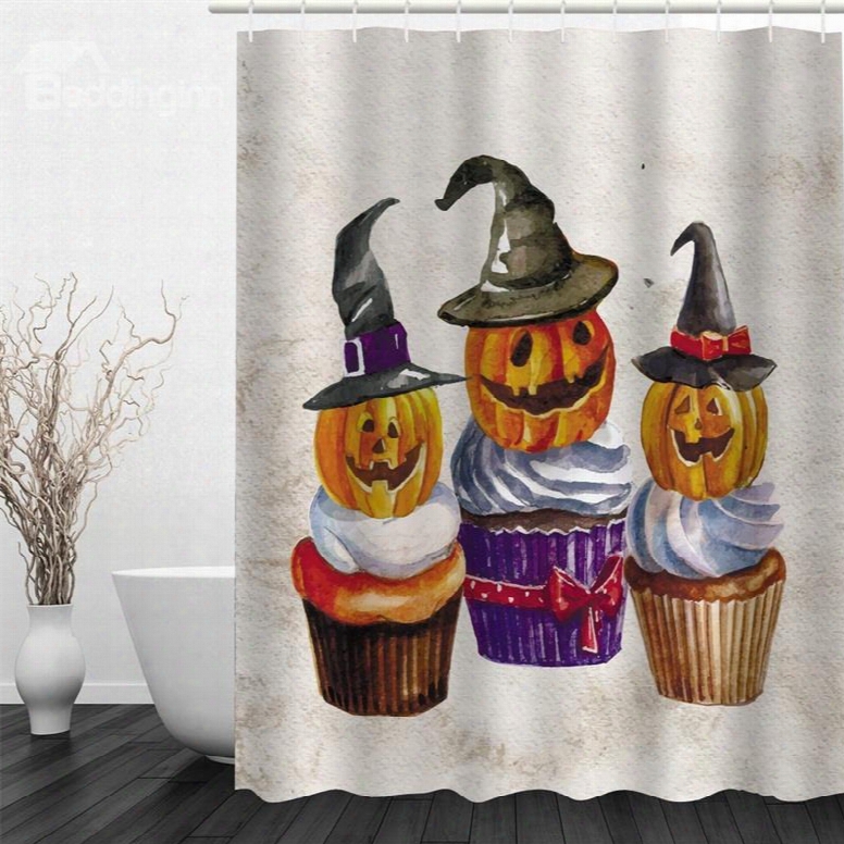 3d Halloween Pumpkins Polyester Wat Erproof Antibacterial And Eco-friendly Shower Curtain