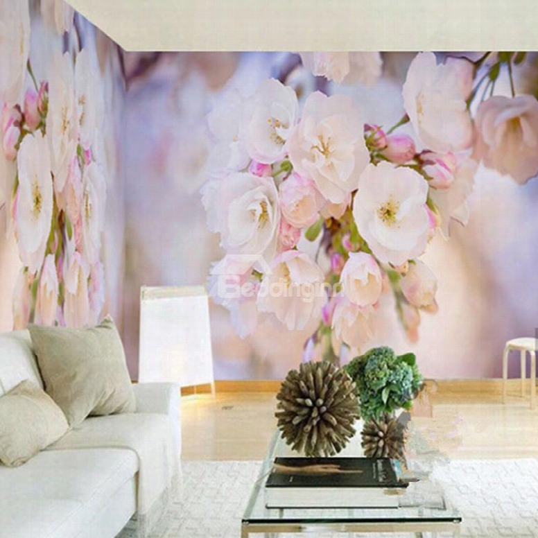 3d Pink And White Flowers Printdd Sturdy Waterproof And Eco-friendly Wall Mural