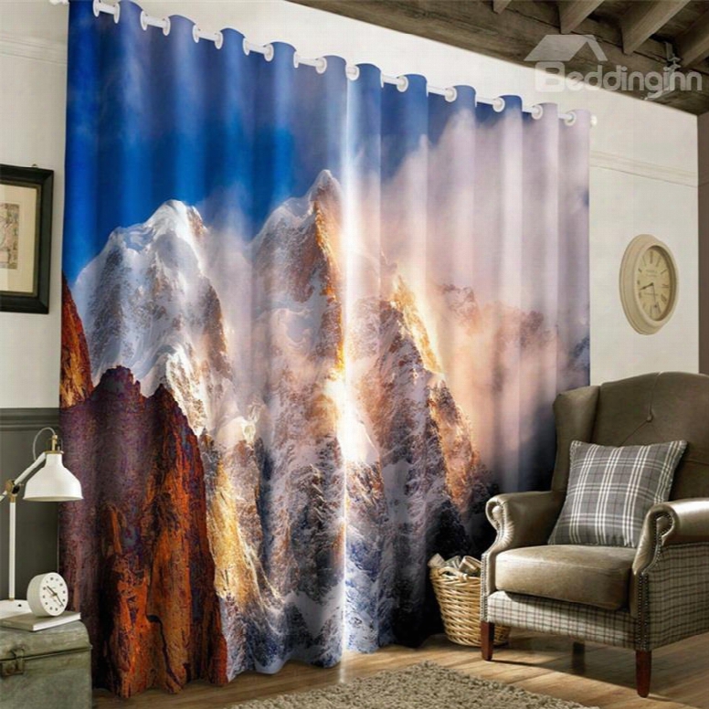 3d Rolling Ice Mountains Printed Room Darken Heat Insulated Living Room Currtain