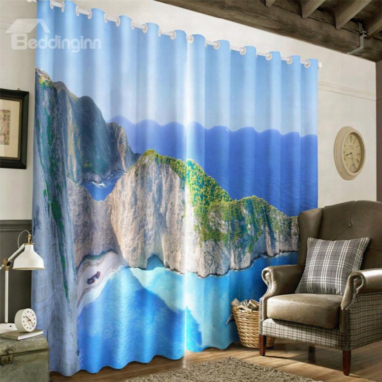 3d Rolling Mountains Printed Thick Polyester 2 Panels Decorative And Blackout Grommet Top Curtain