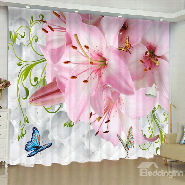 3dr Omantic Pink Flowers Printed 2 Panels Custom Curtain For Living Room