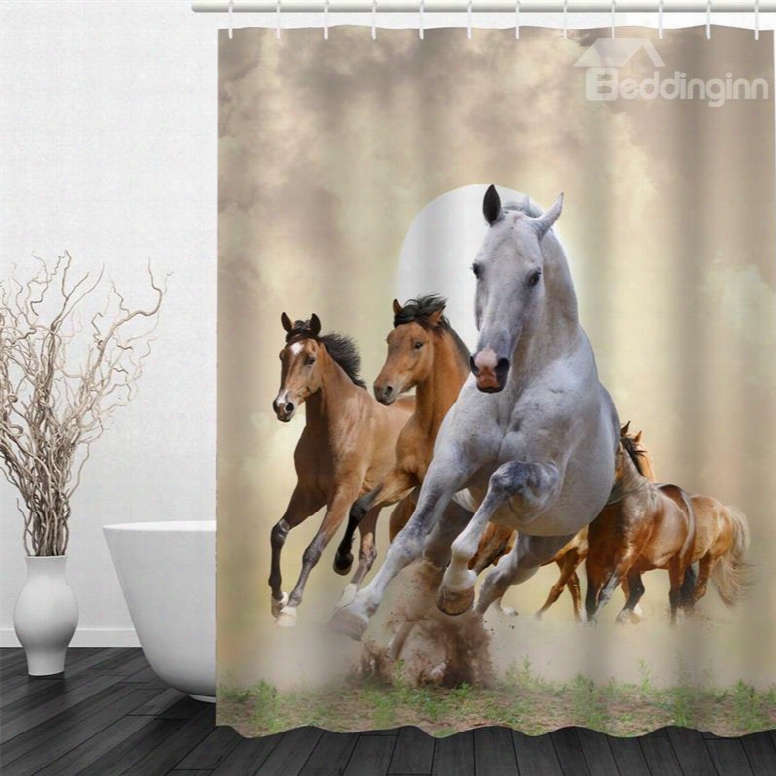 3d Running Horses Pattern Polyester Waterproof Antibacterial And Eco-friendly Shower Curtain