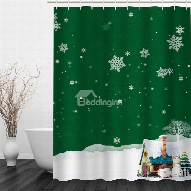 3d Snowflakes And Cabin Pattern Polyester Waterproof And Eco-friendly Shower Curtain