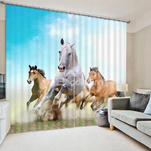 3d Speed Horses Printed Animal Style Decoration Custom Curtain For Living Room