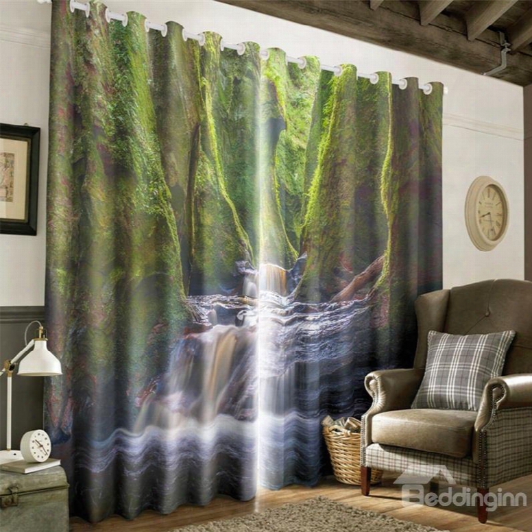 3d Steep Canyon And Violent Waterfalls Printed 2p Anels Decorative And Blackout Curtain