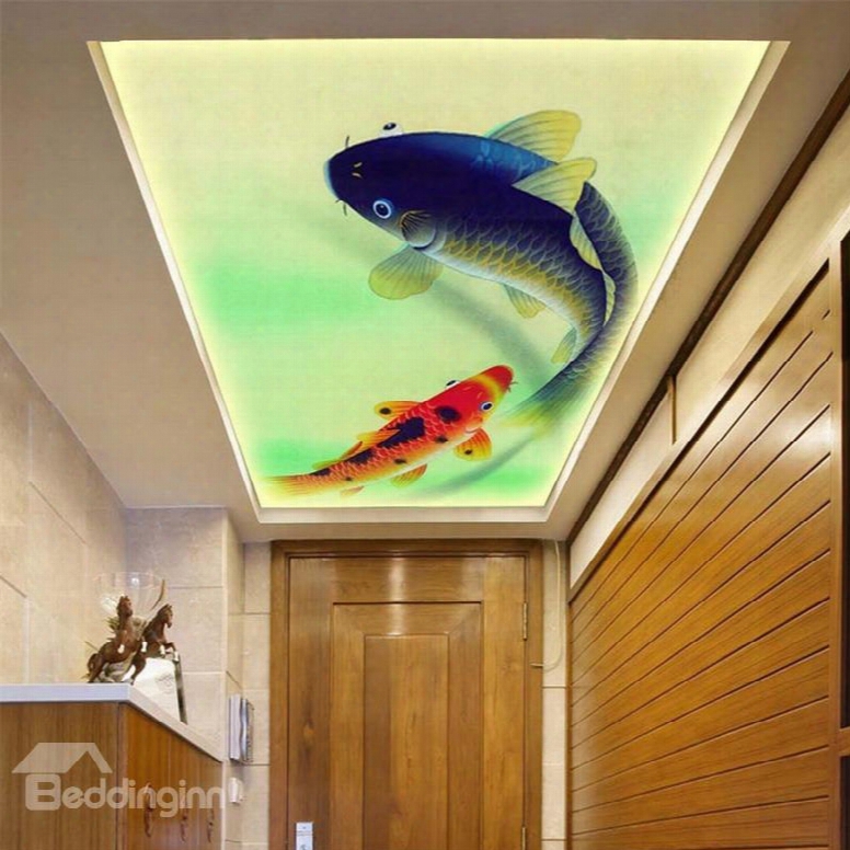 3d Swimming Fishes Pvc Waterproof Sturdy Eco-friendly Self-adhesive Ceiling Murals